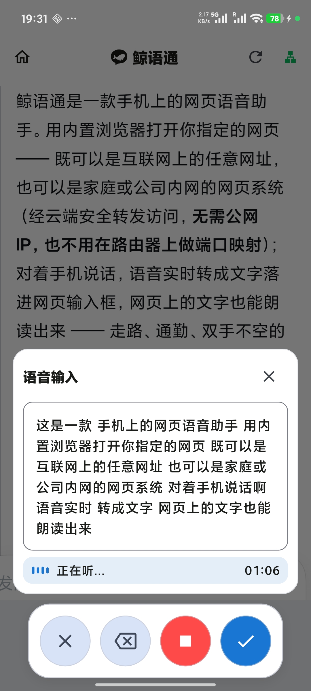 语音输入面板
